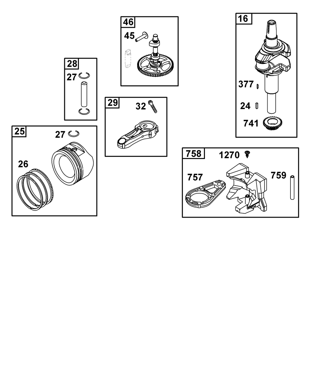 Crankshaft Group Diagram and Parts List for 31Q507-0014-H5 200000 - 399999 Briggs and Stratton Engine